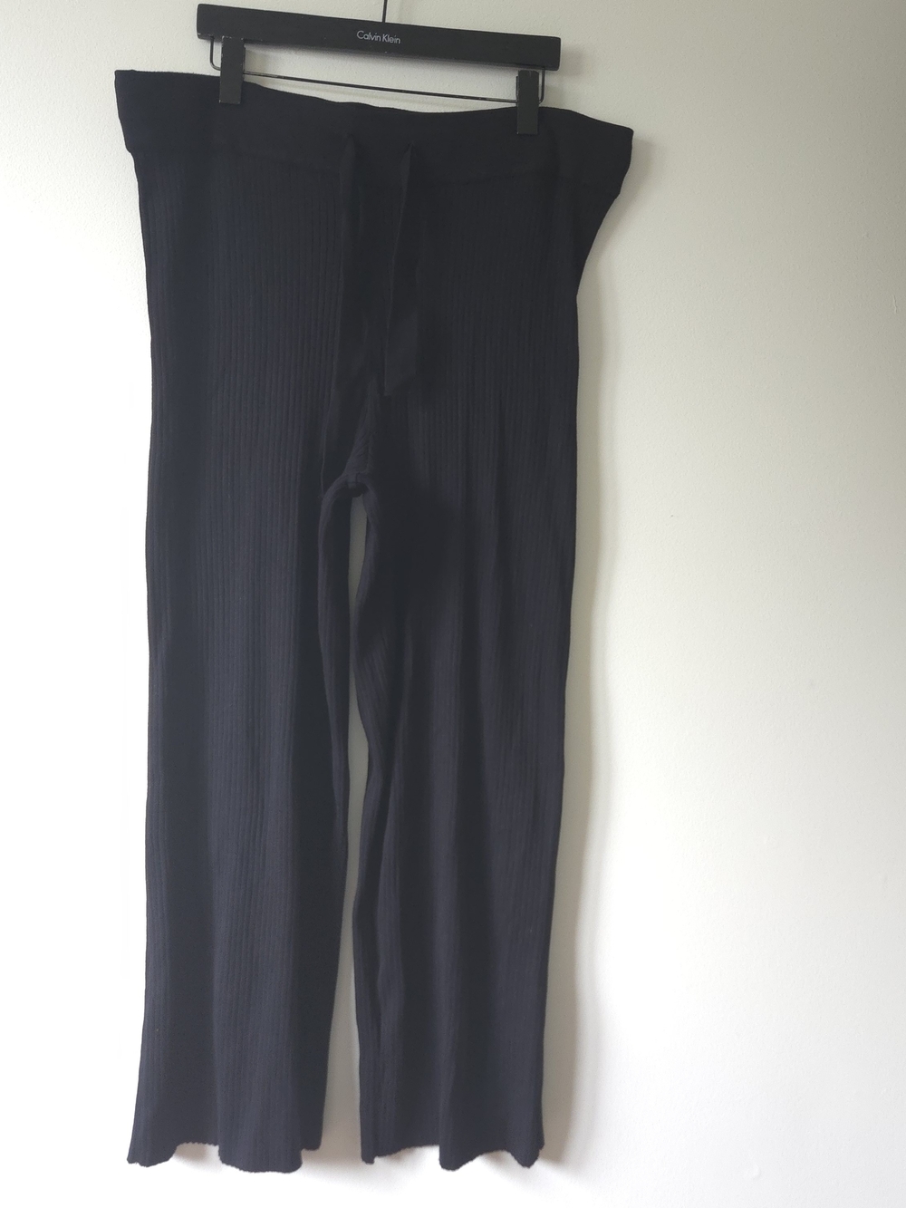 Suko Luxe Women's Black Fine Ribbed Knit Wide Leg Pants Drawstring Plus Size 1X